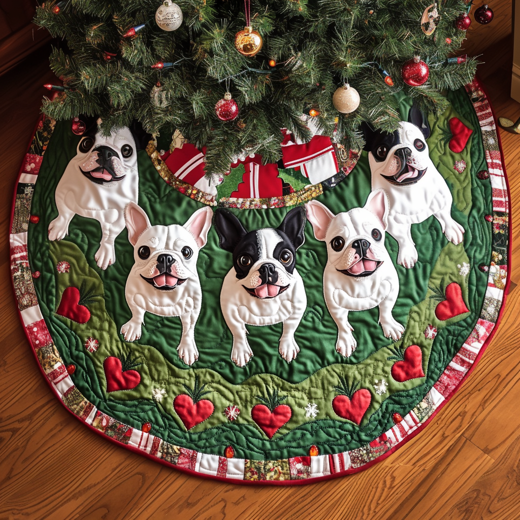 Boston Terrier Sleigh Ride Christmas Quilted Tree Skirt NCU0DV1479