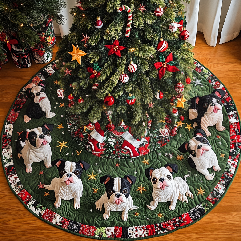 Boston Terrier Winter Wonderland Christmas Quilted Tree Skirt NCU0DV1477