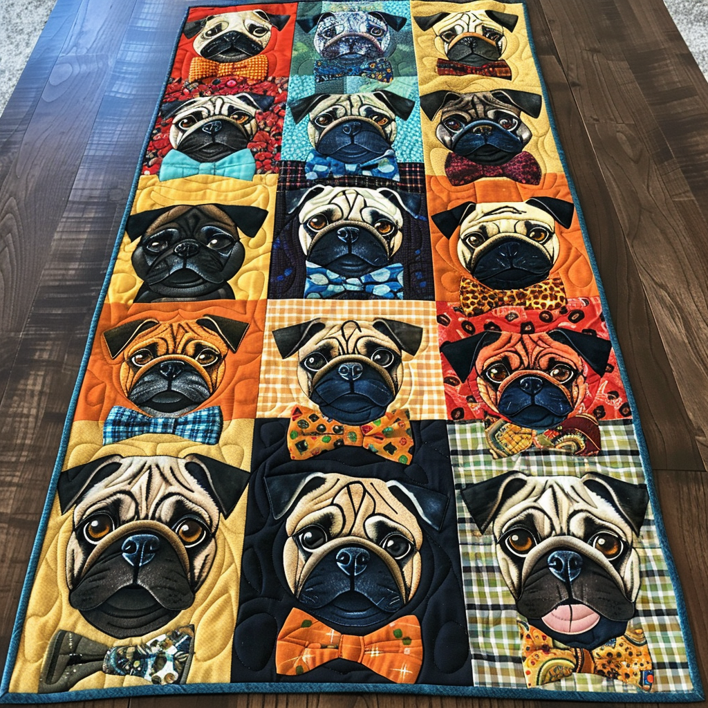 Bow Tie Pugs Quilted Table Runner NCU0TH170