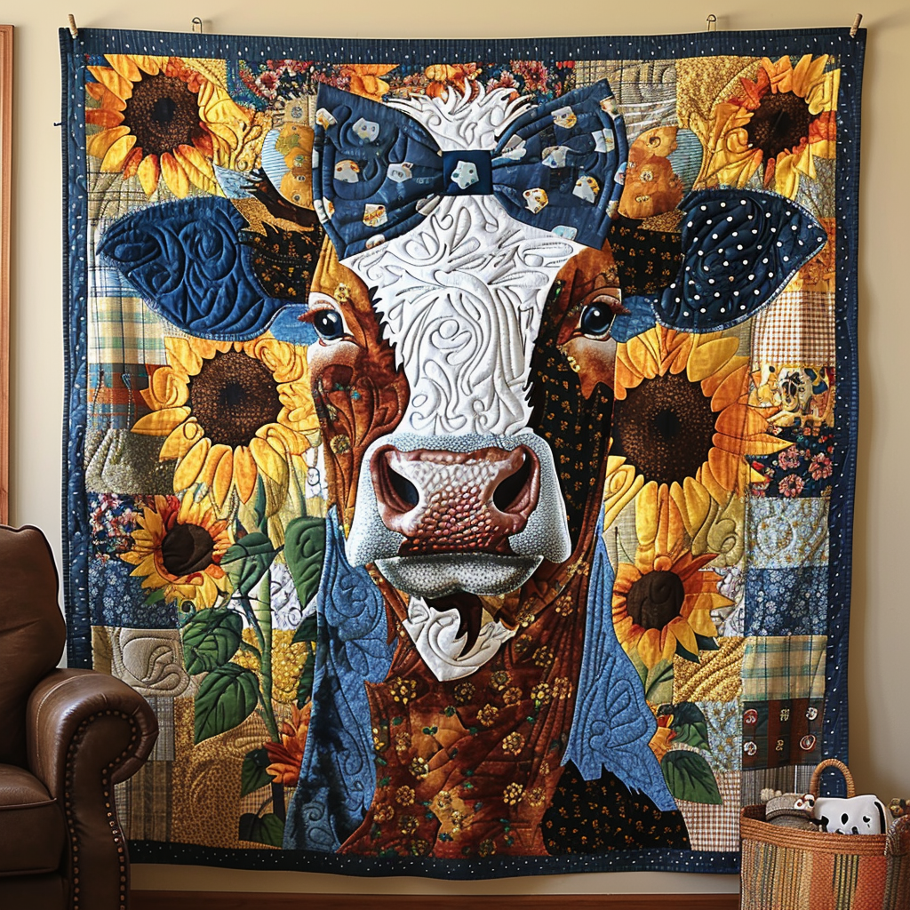 Bowtie Blossom Cow Quilted Blanket NCU0TH819