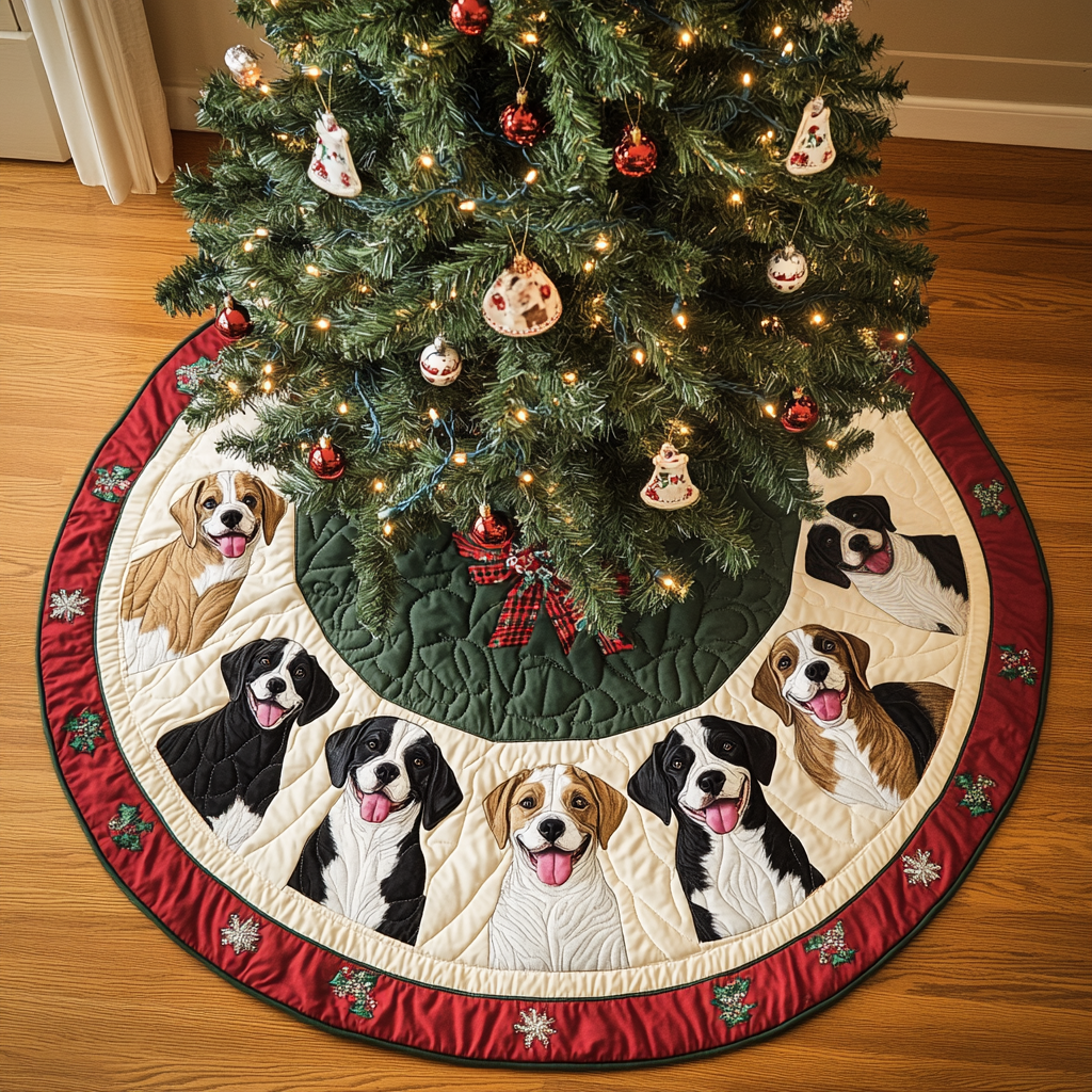 Boxer Christmas Joy Christmas Quilted Tree Skirt NCU0VL731