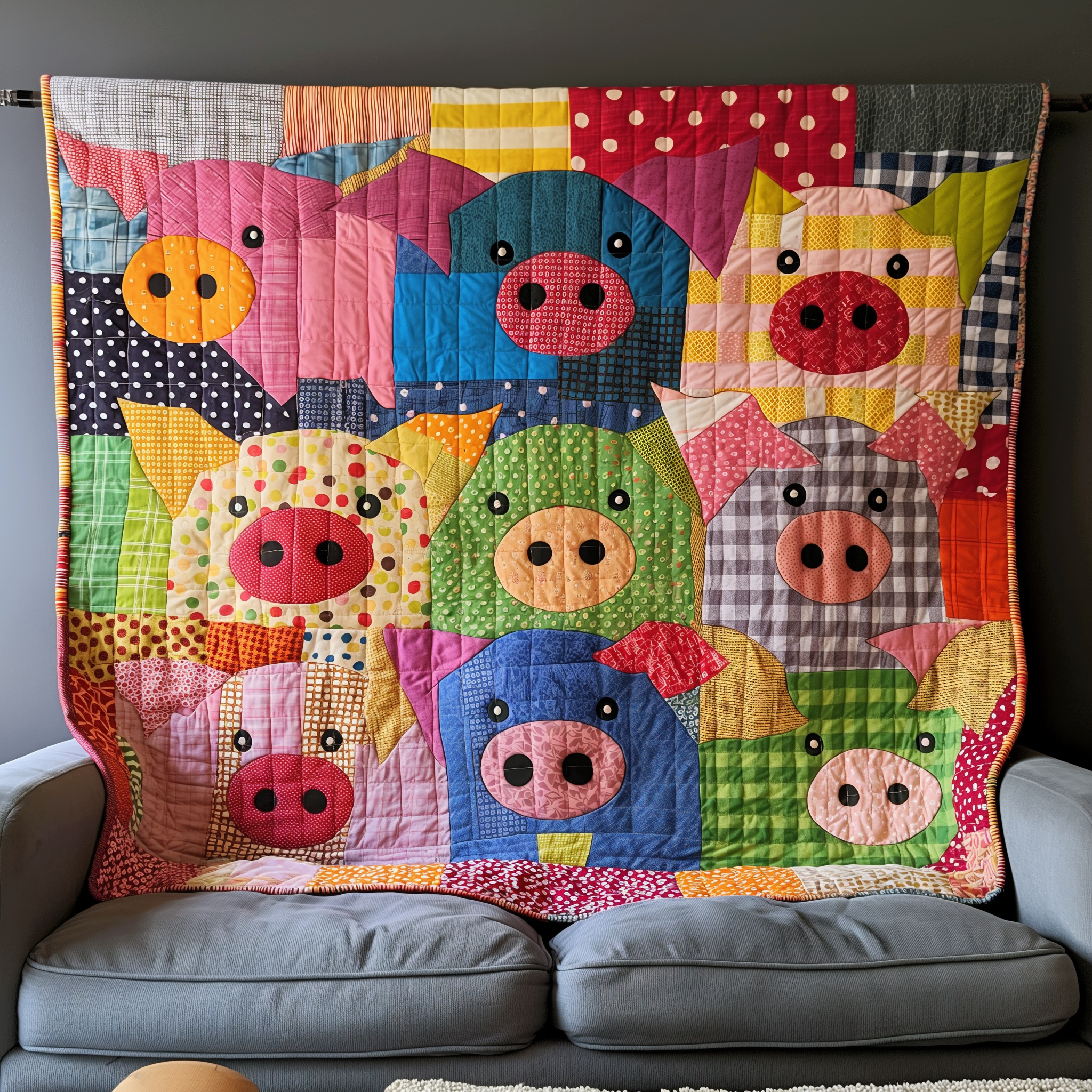 Bright Pig Parade Quilted Blanket NCU0TL278