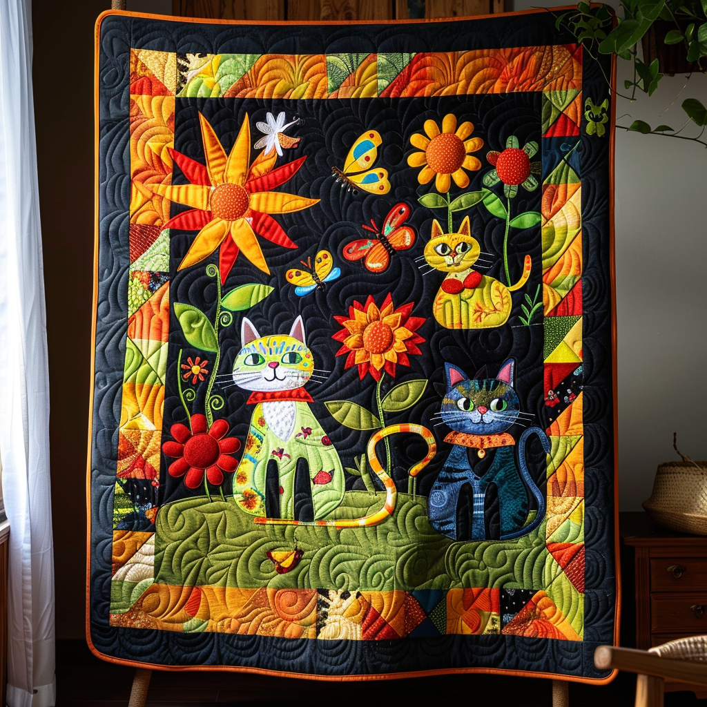 Bright Cat Design Quilted Blanket NCU0PD255