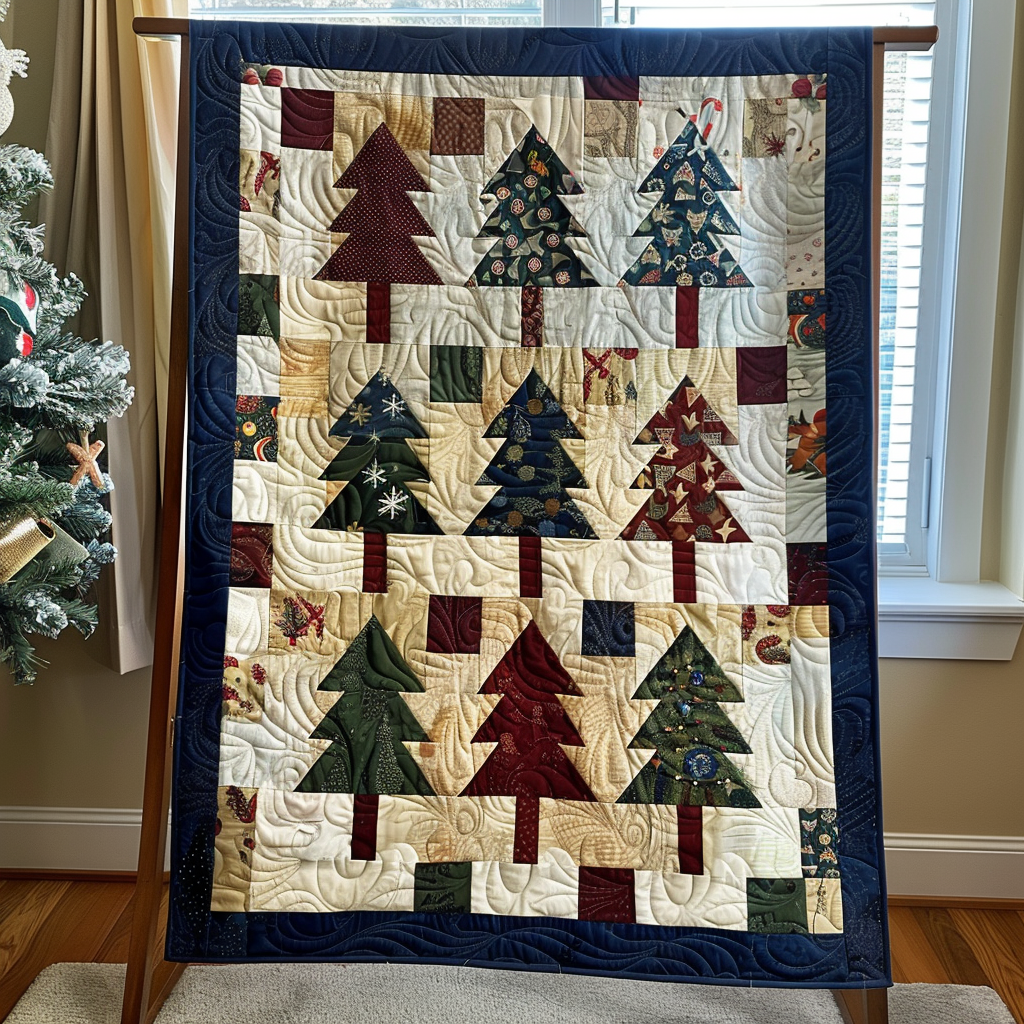 Bright Christmas Tree Quilted Blanket NCU0PD311