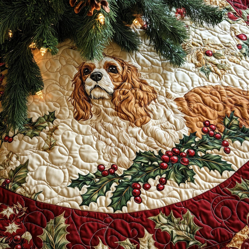 Bright Spaniel Quilted Christmas Tree Skirt NCU0PT1653