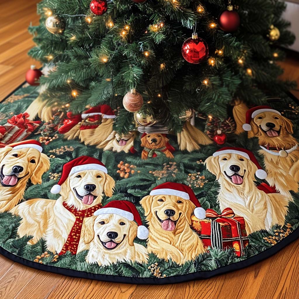 Golden Retriever Christmas Quilted Tree Skirt NCU0VT49