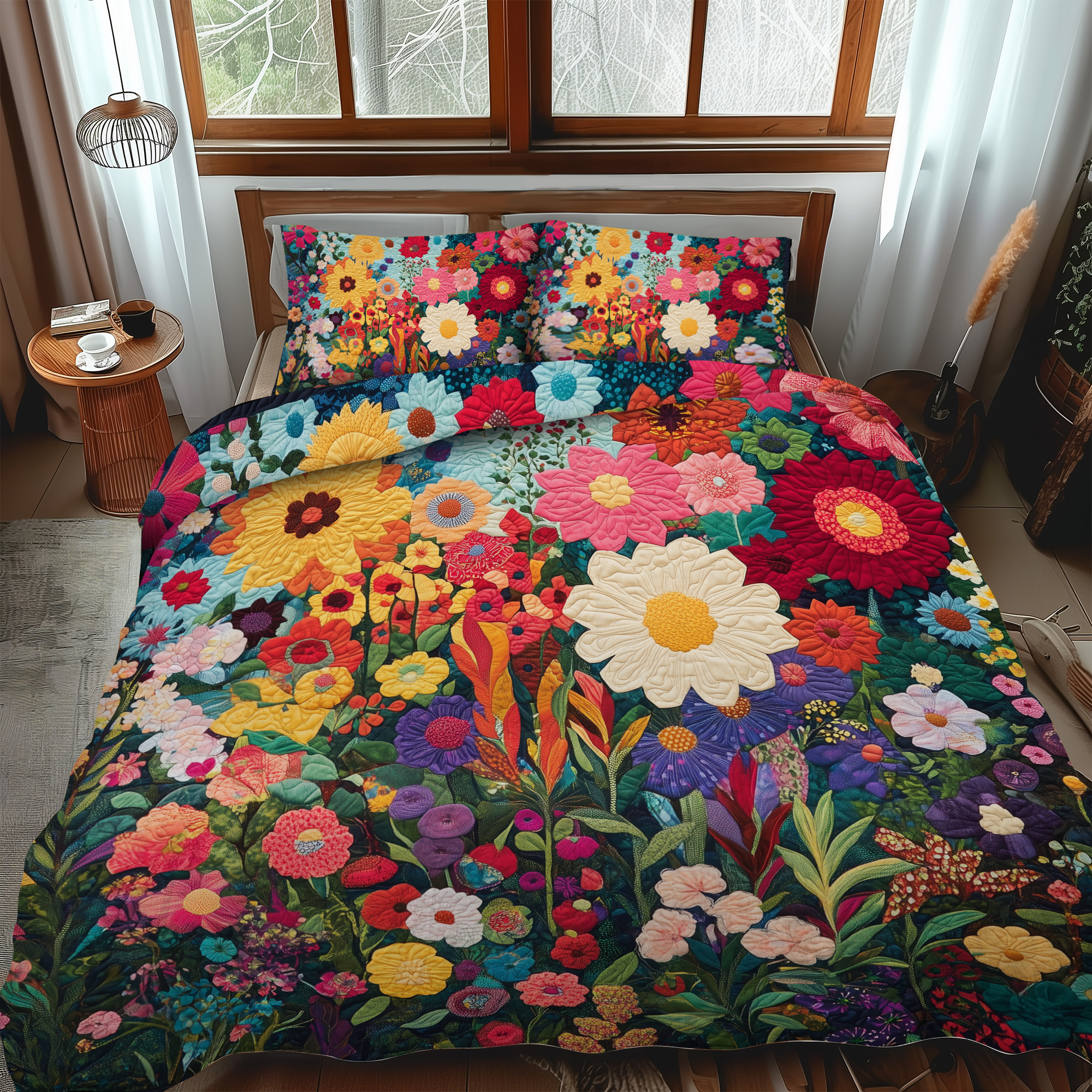 Brilliant Flowers 3-Piece Quilted Bedding Set NCU0VL384