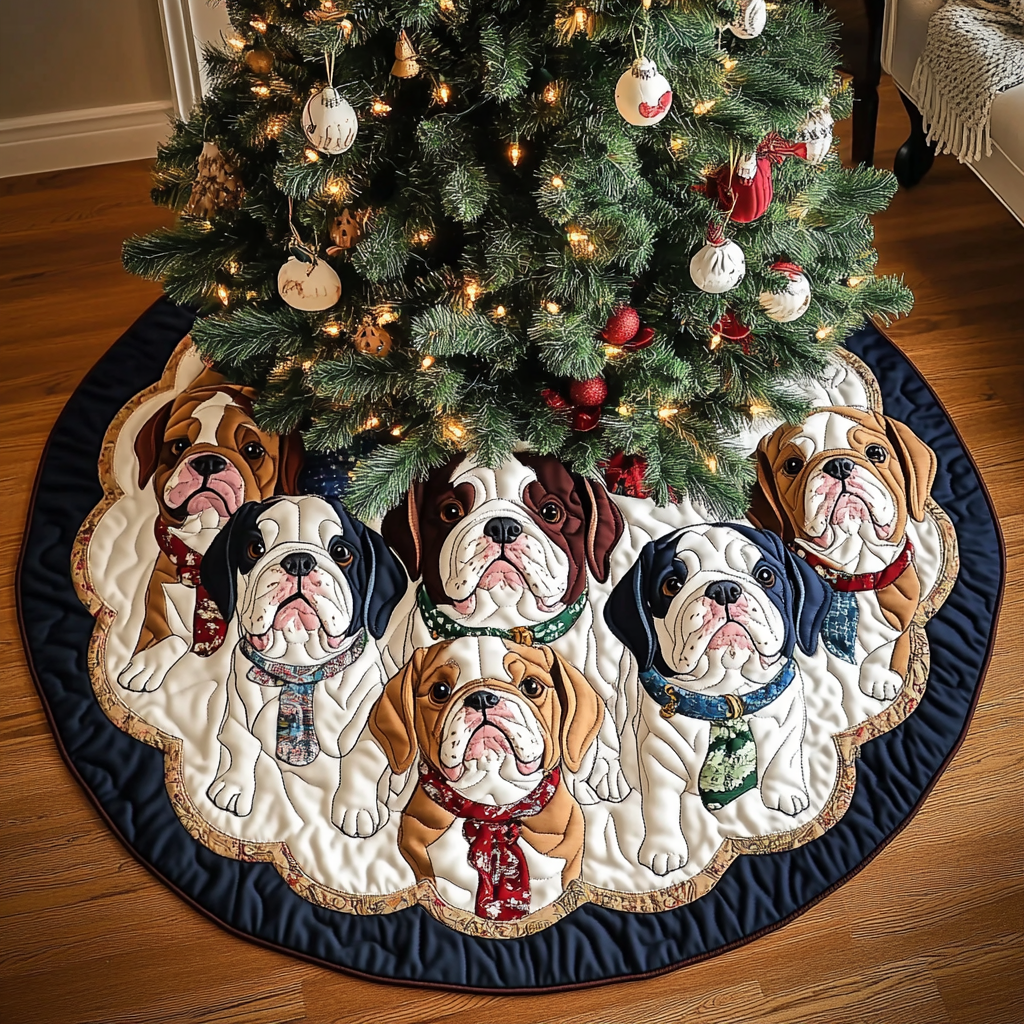 Bulldog Christmas Charm Christmas Quilted Tree Skirt NCU0DK1957