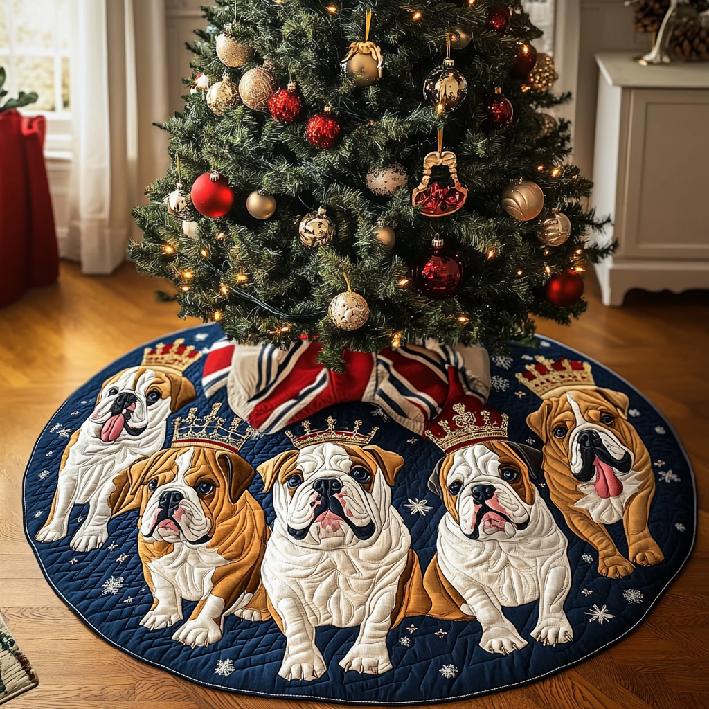 Bulldog Christmas Charm Christmas Quilted Tree Skirt NCU0DV1440