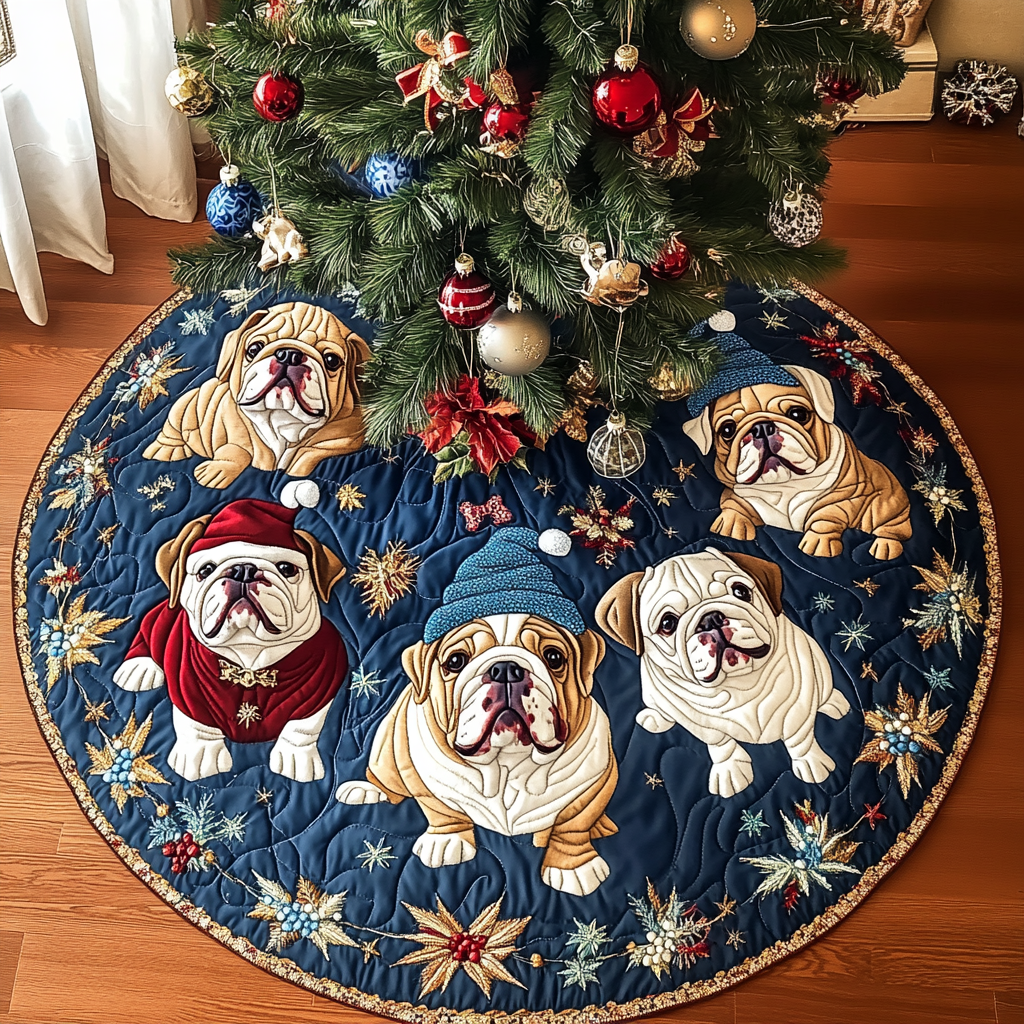 Bulldog Christmas Delight Christmas Quilted Tree Skirt NCU0DV1434