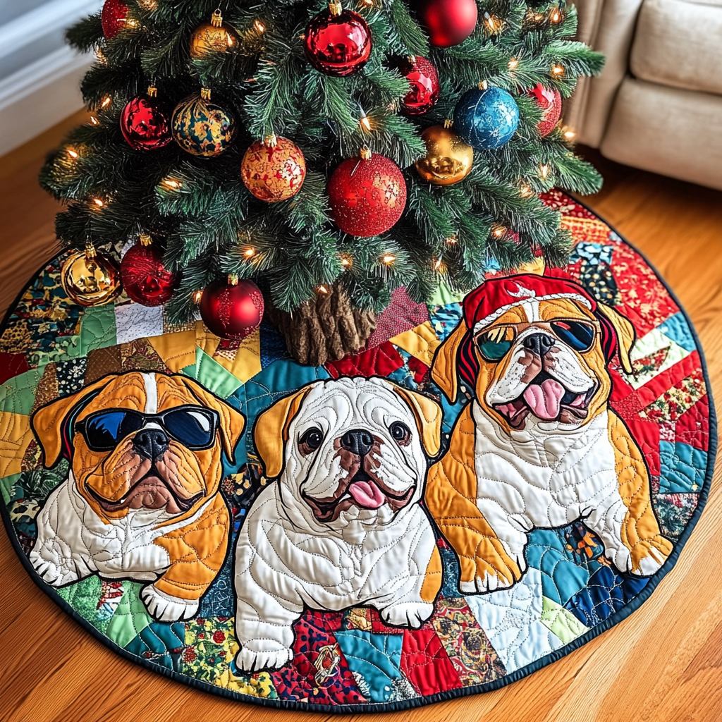 Bulldog Christmas Lit Christmas Quilted Tree Skirt NCU0DV1436