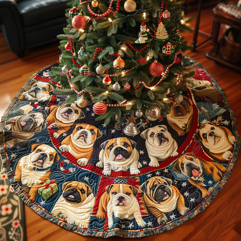 Bulldog Christmas Spirit Christmas Quilted Tree Skirt NCU0DV1428