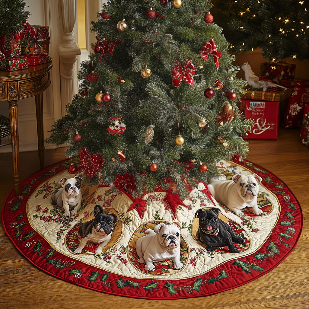 Bulldog Delight Quilted Christmas Tree Skirt NCU0PT1497