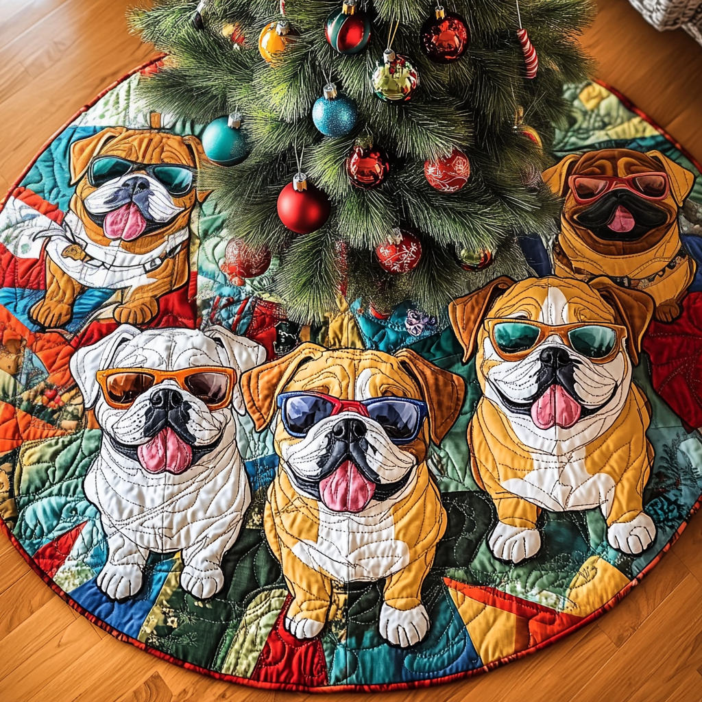 Bulldog Festive Adventure Christmas Quilted Tree Skirt NCU0DV1438