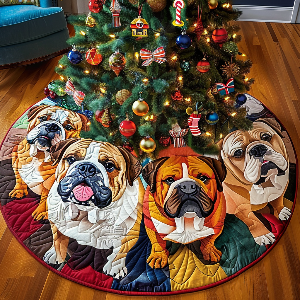 Bulldog Holiday Magic Christmas Quilted Tree Skirt NCU0DV1430