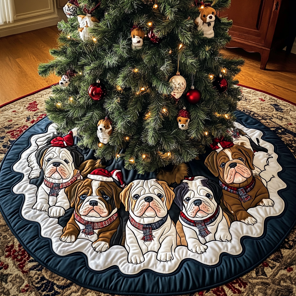 Bulldog Holiday Spirit Christmas Quilted Tree Skirt NCU0DK1956