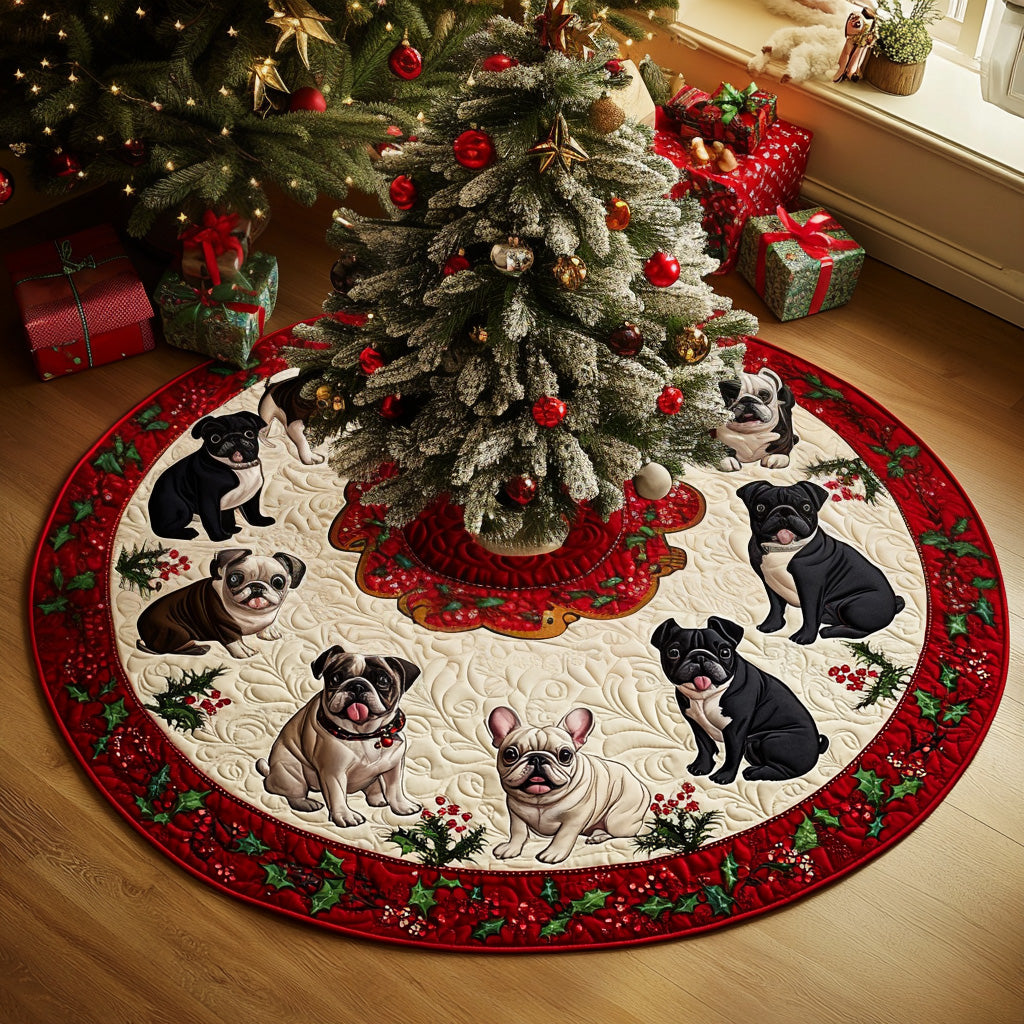 Bulldog Holiday Spirit Quilted Christmas Tree Skirt NCU0PT1498