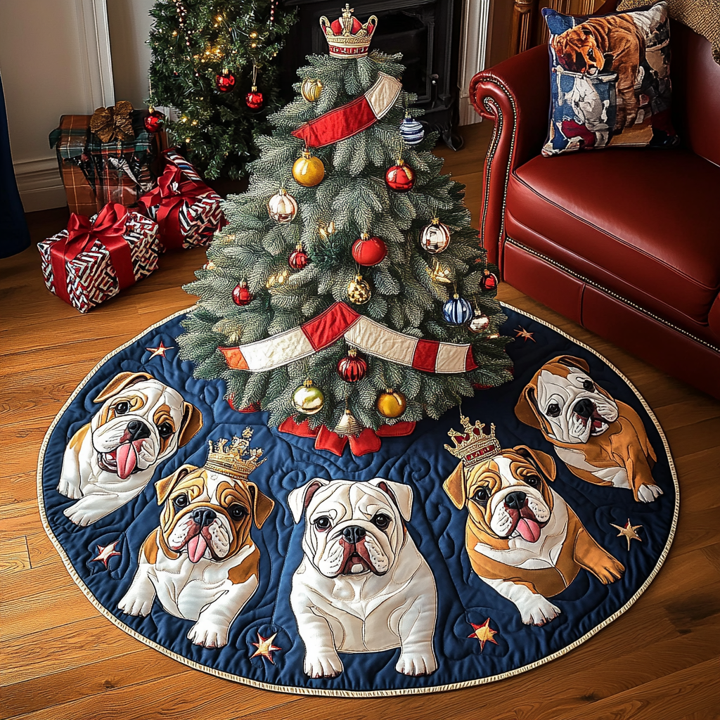 Bulldog Holiday Wishes Christmas Quilted Tree Skirt NCU0DV1439