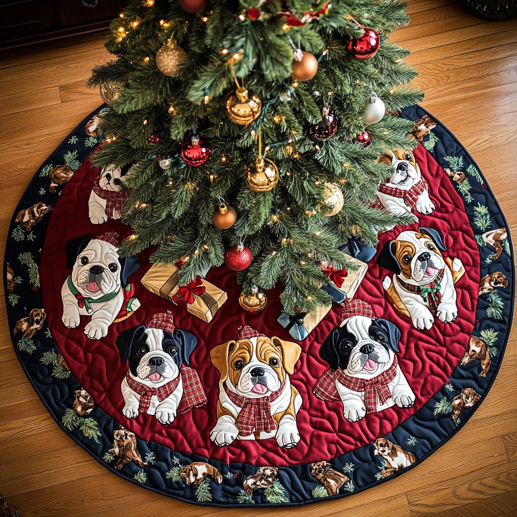 Bulldog Noel Christmas Quilted Tree Skirt NCU0DK1954