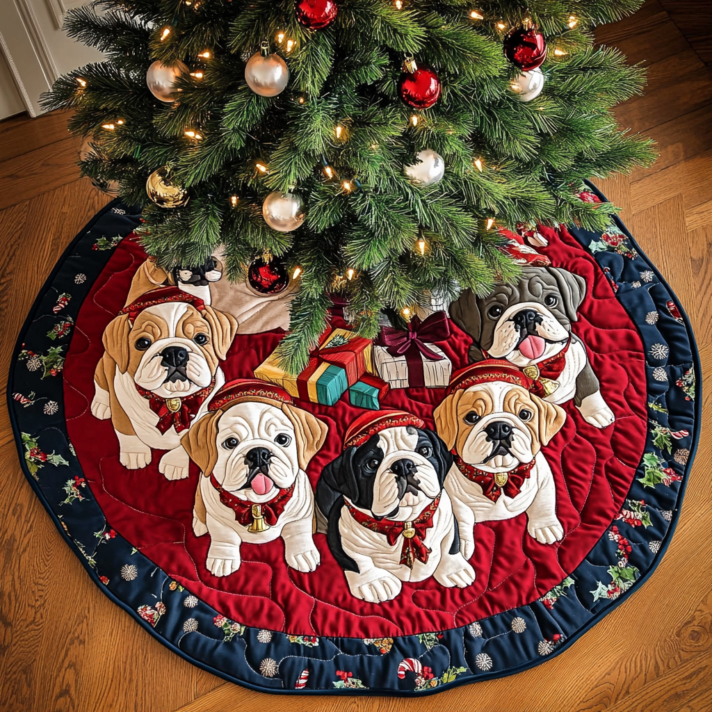 Bulldog Noel Night Christmas Quilted Tree Skirt NCU0DK1952