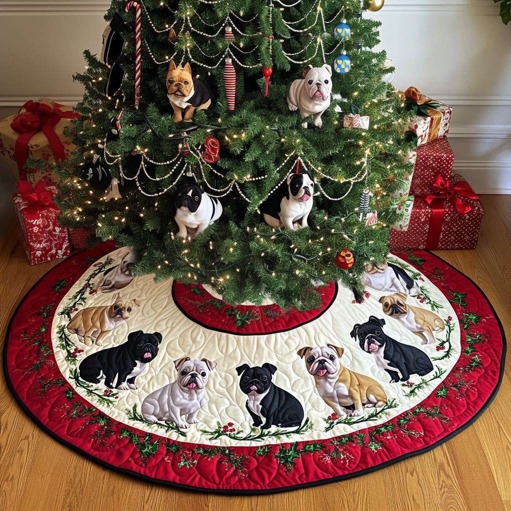 Bulldog Snowy Wishes Quilted Christmas Tree Skirt NCU0PT1500