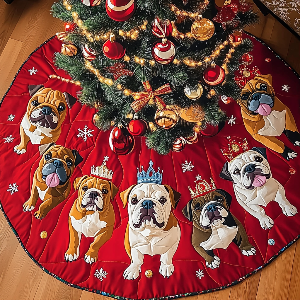 Bulldog Winter Cheer Christmas Quilted Tree Skirt NCU0DV1426