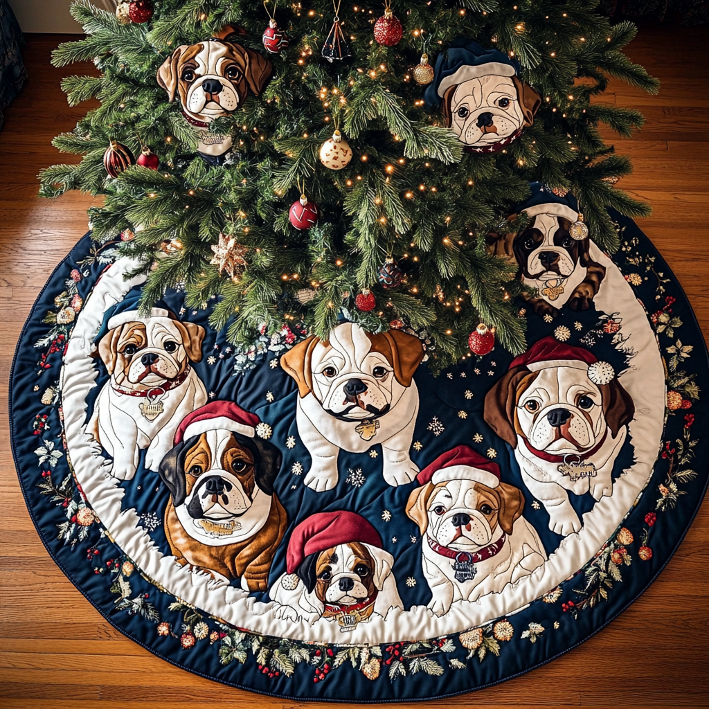 Bulldog Xmas Joy Christmas Quilted Tree Skirt NCU0DK1955