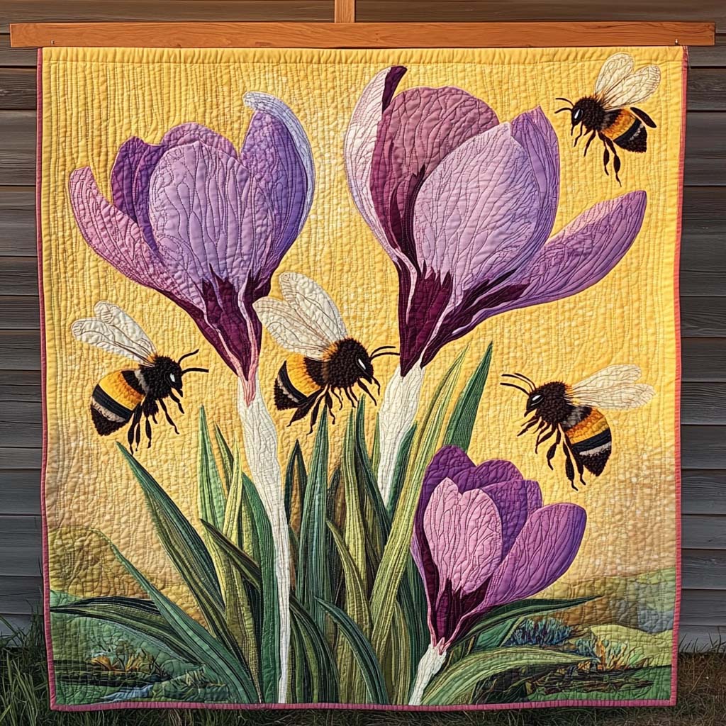 Bumblebee and Crocus Art Quilt Hanging NCU0NT852