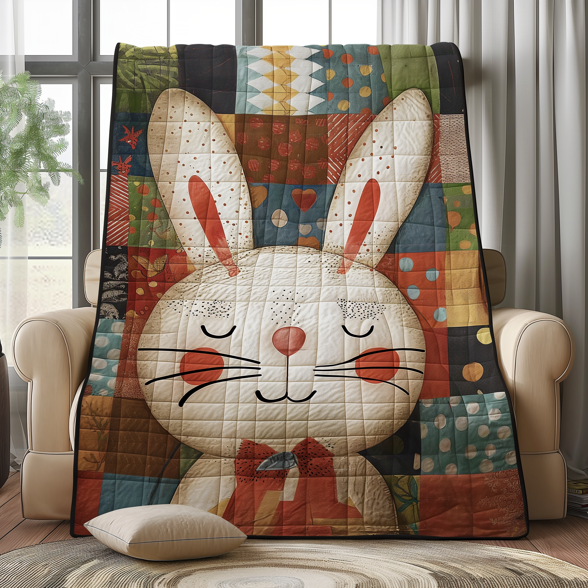 Bunny Wonderland Patchwork Quilted Blanket NCU0TL285