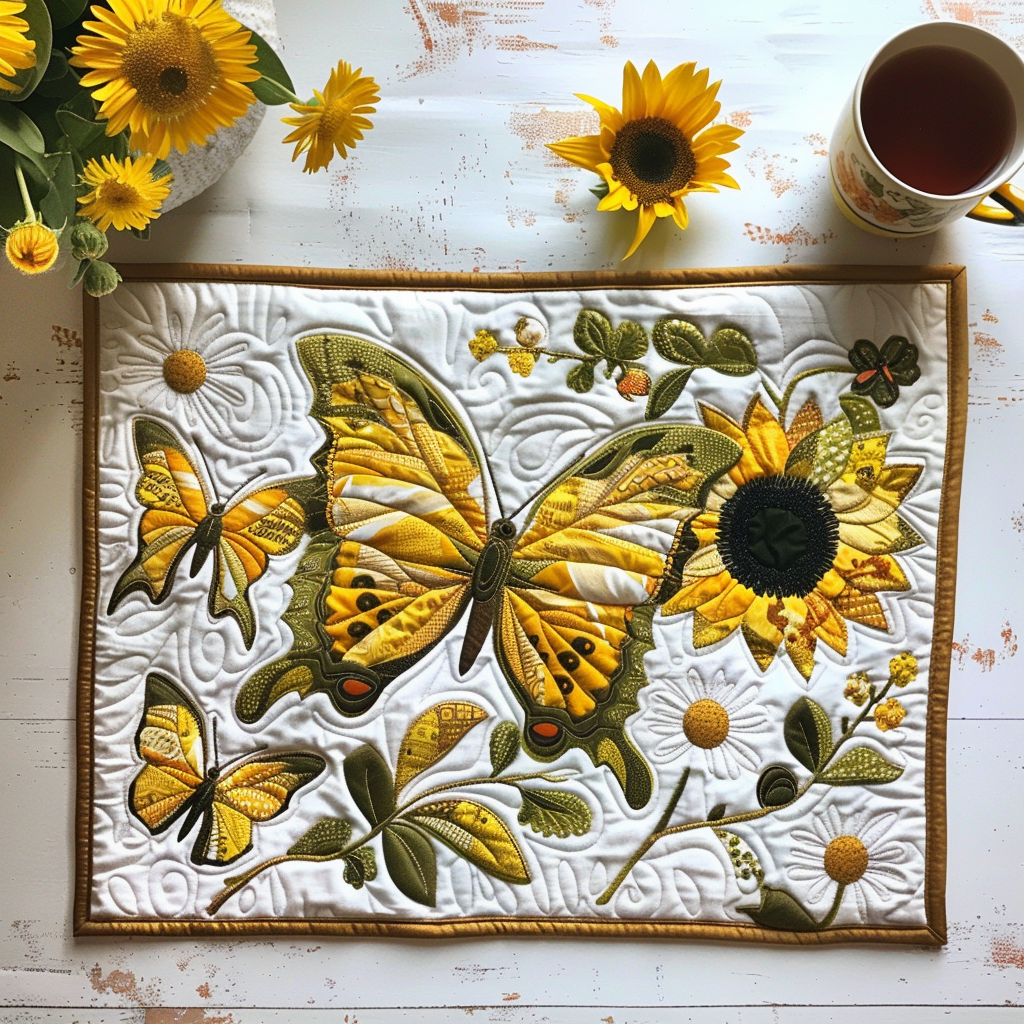 Butterfly Dance in Sunflower Fields Quilted Placemat NCU0TL094