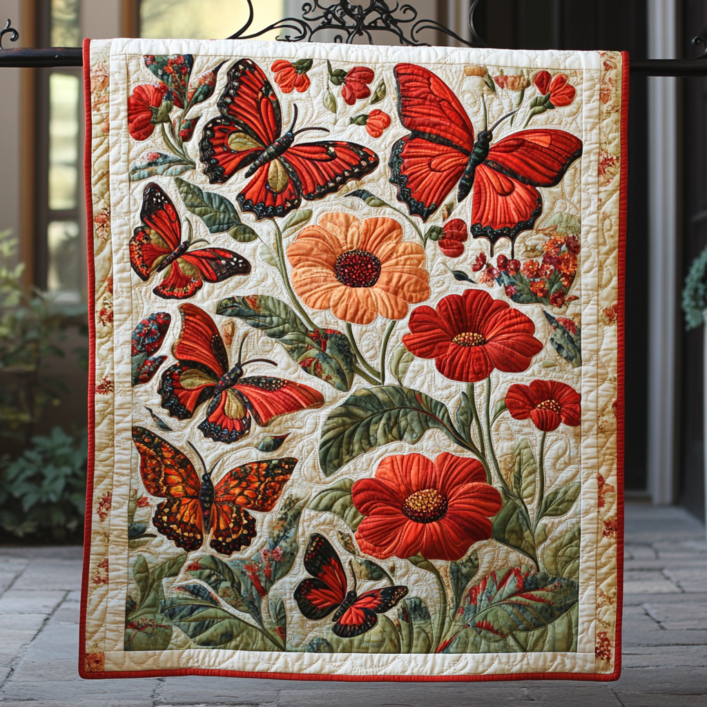 Butterfly Hibiscus Quilted Blanket NCU0DK721