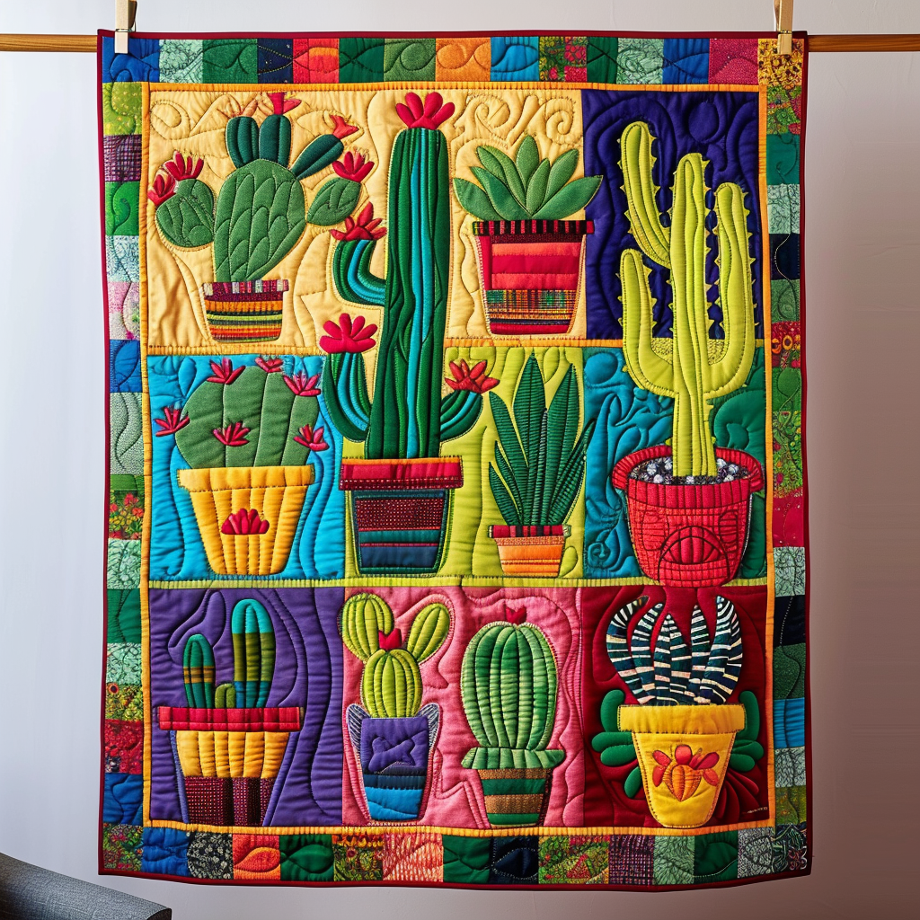 Cacti Symphony Quilted Blanket NCU0NT153