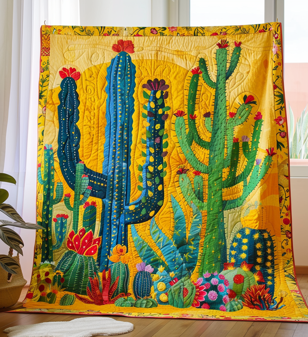 Cacti Wonderland Quilted Blanket NCU0DV178