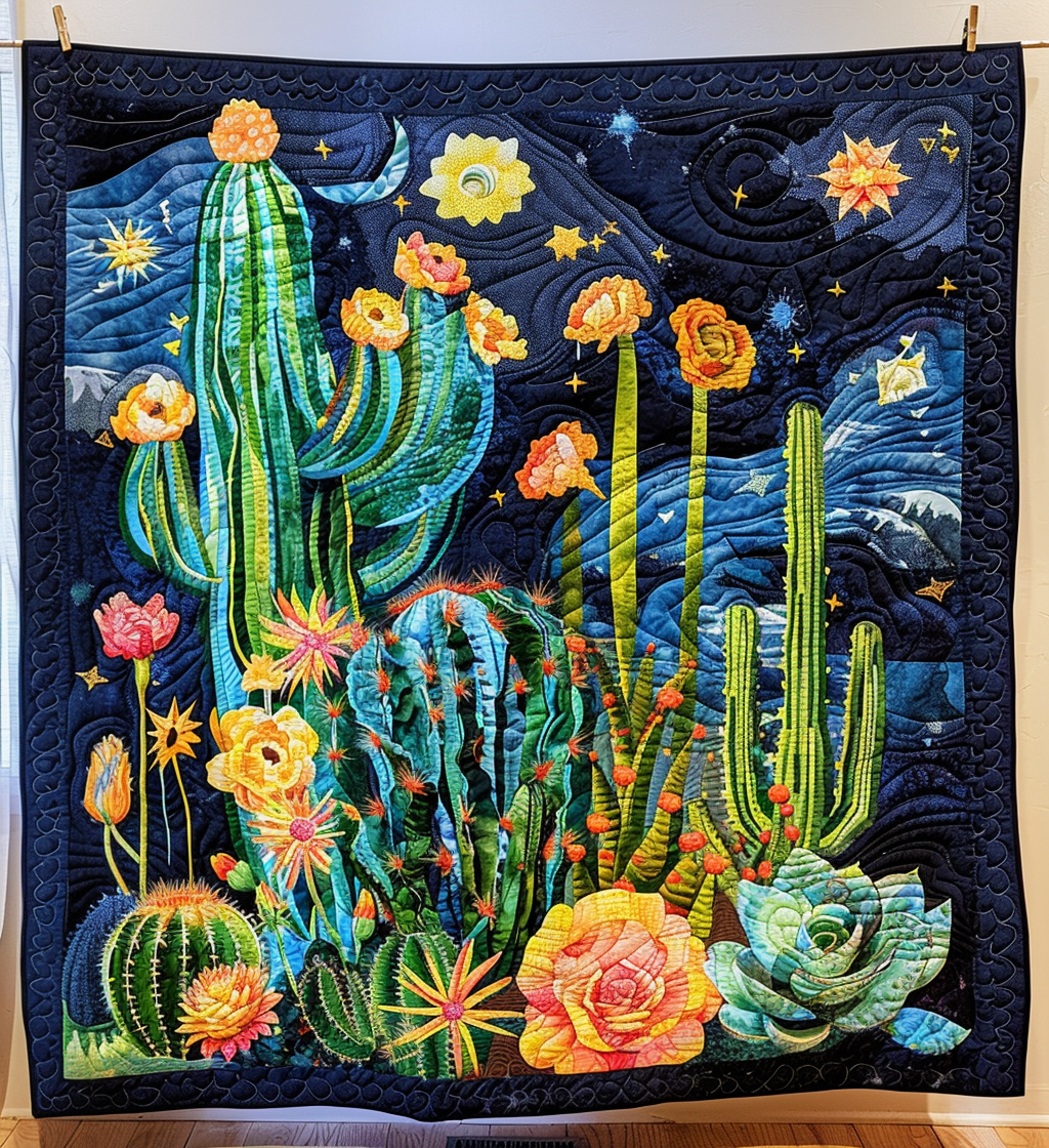 Cactus Night Sky Quilted Blanket NCU0DV277