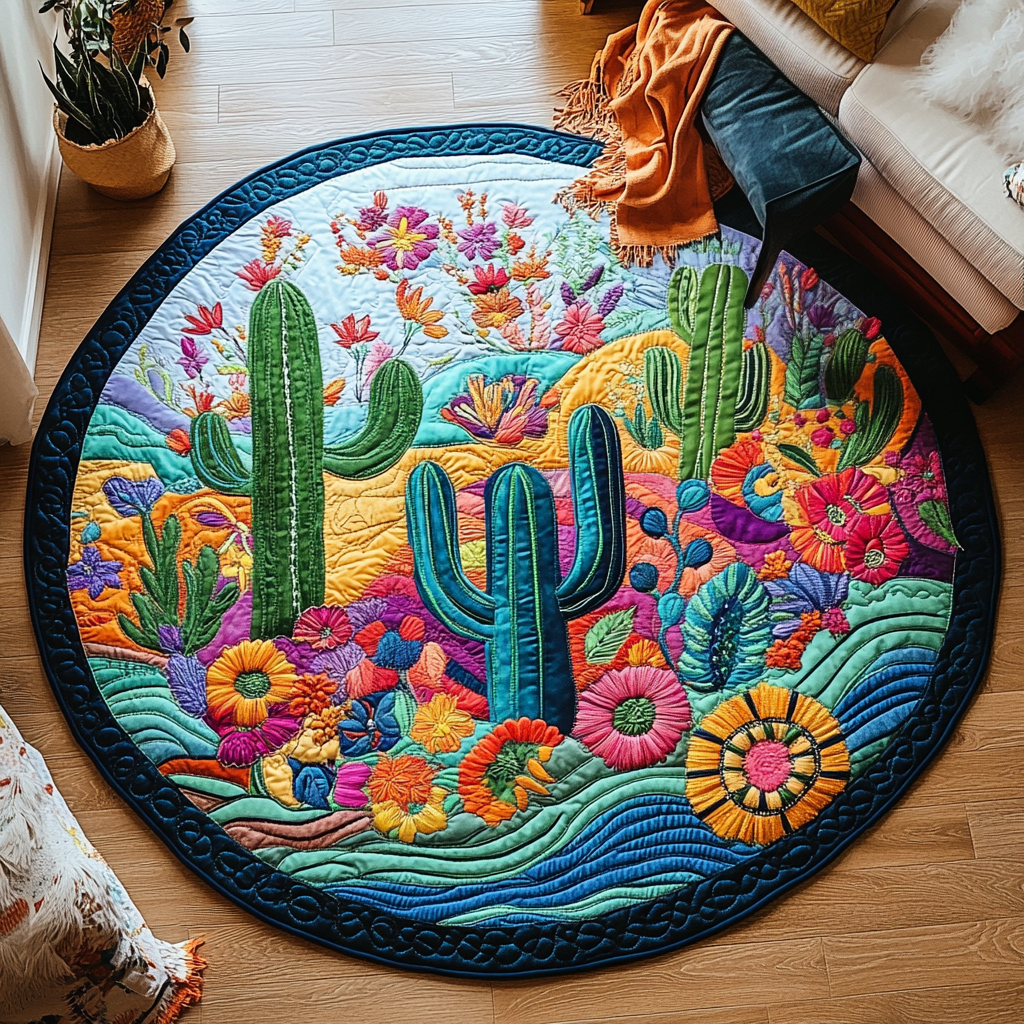 Cactus Blossom Retreat Quilted Round Mat NCU0PD895