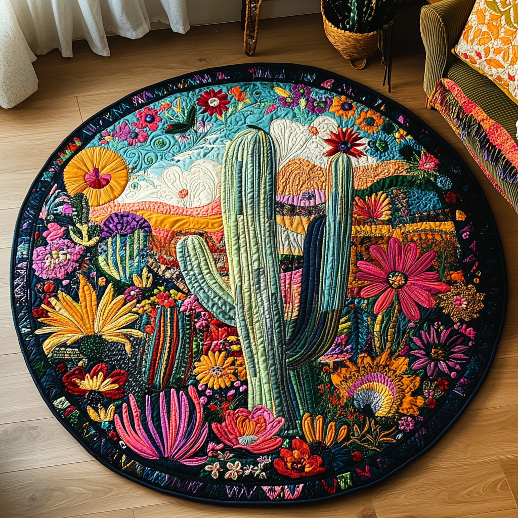 Cactus Garden Bliss Quilted Round Mat NCU0PD891