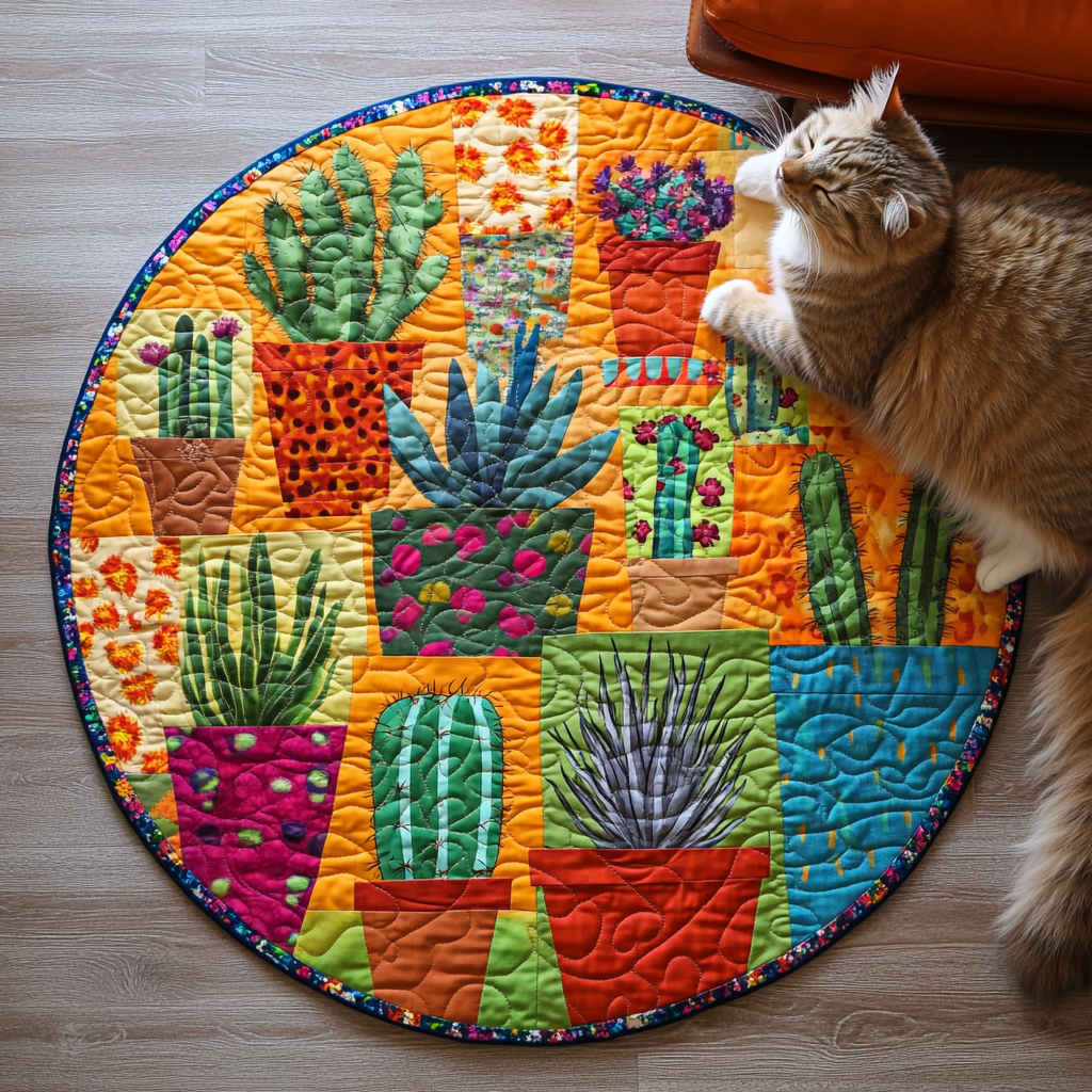 Cactus Haven Retreat Quilted Round Mat NCU0PD900