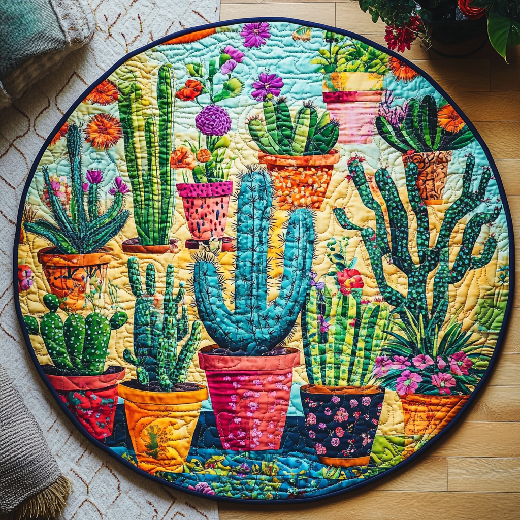 Cactus Sunset Glow Quilted Round Mat NCU0PD885