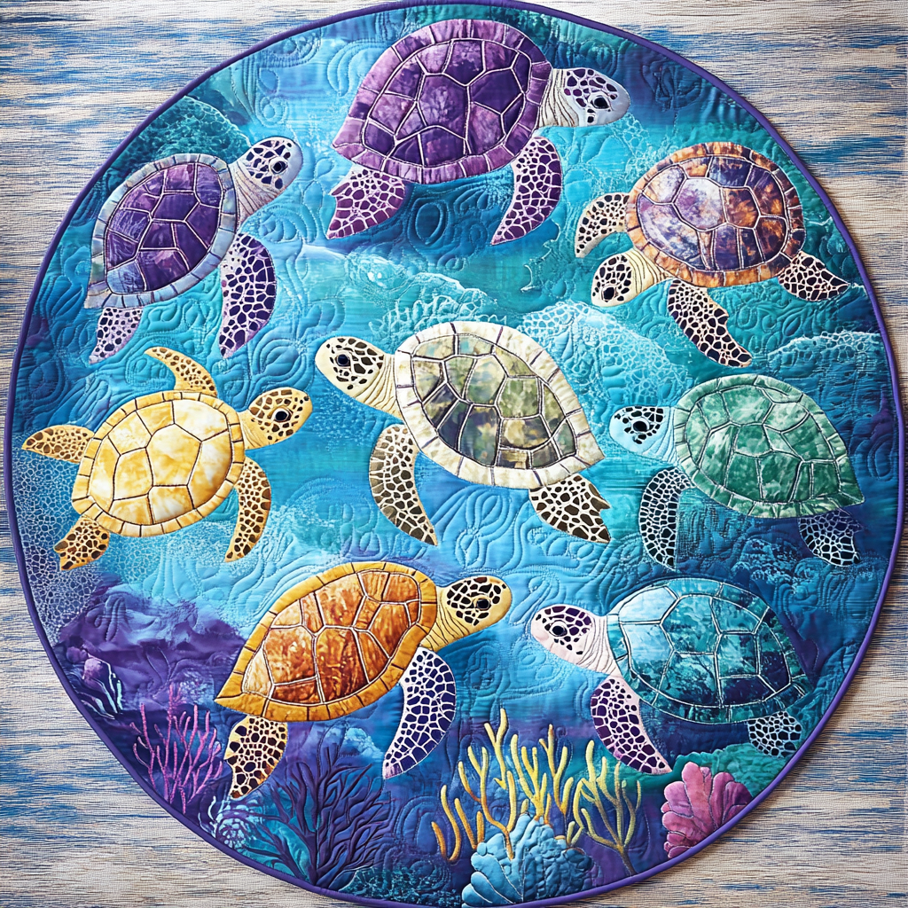 Calm Turtle Quilted Round Mat NCU0TL1462