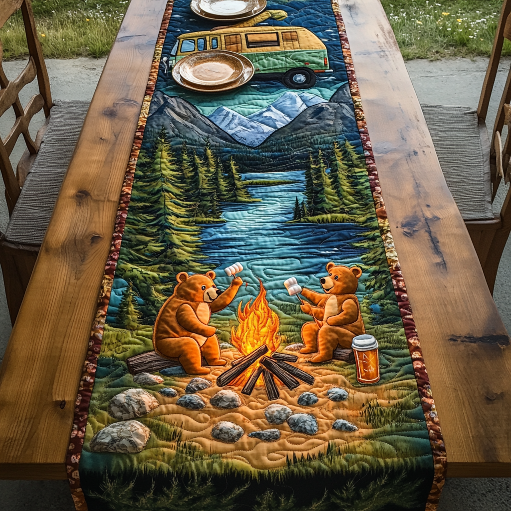 Camping Vibes Bear Quilted Table Runner NCU0PD774