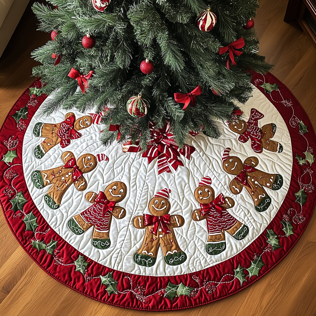 Candy Cane Ginger Magic Christmas Quilted Tree Skirt NCU0DK1485