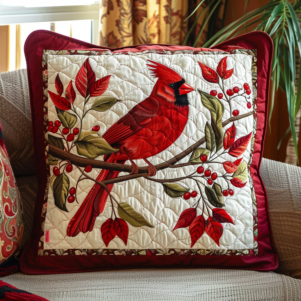 Cardinal On Crabapple Tree Quilted Pillow Case NCU0TH074