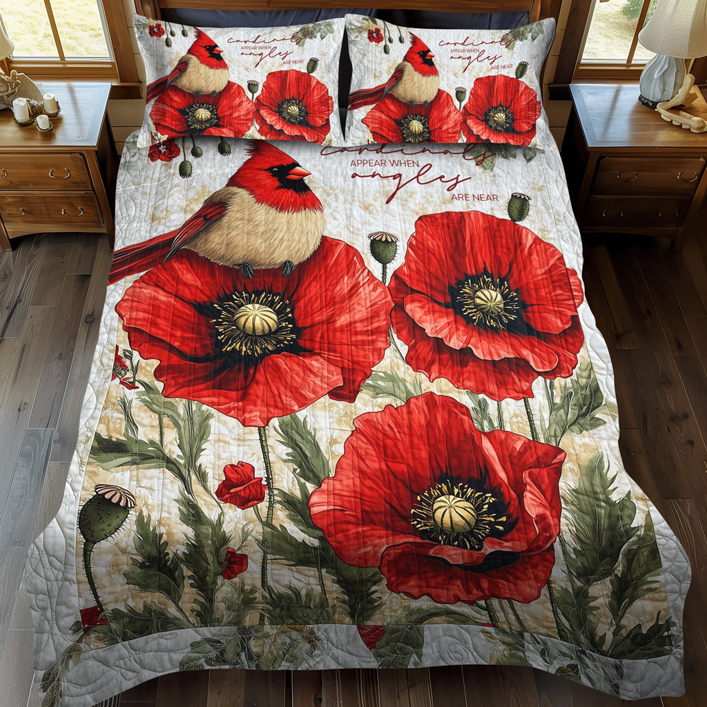 Cardinal Couple 3-Piece Quilted Bedding Set NCU0TL1492