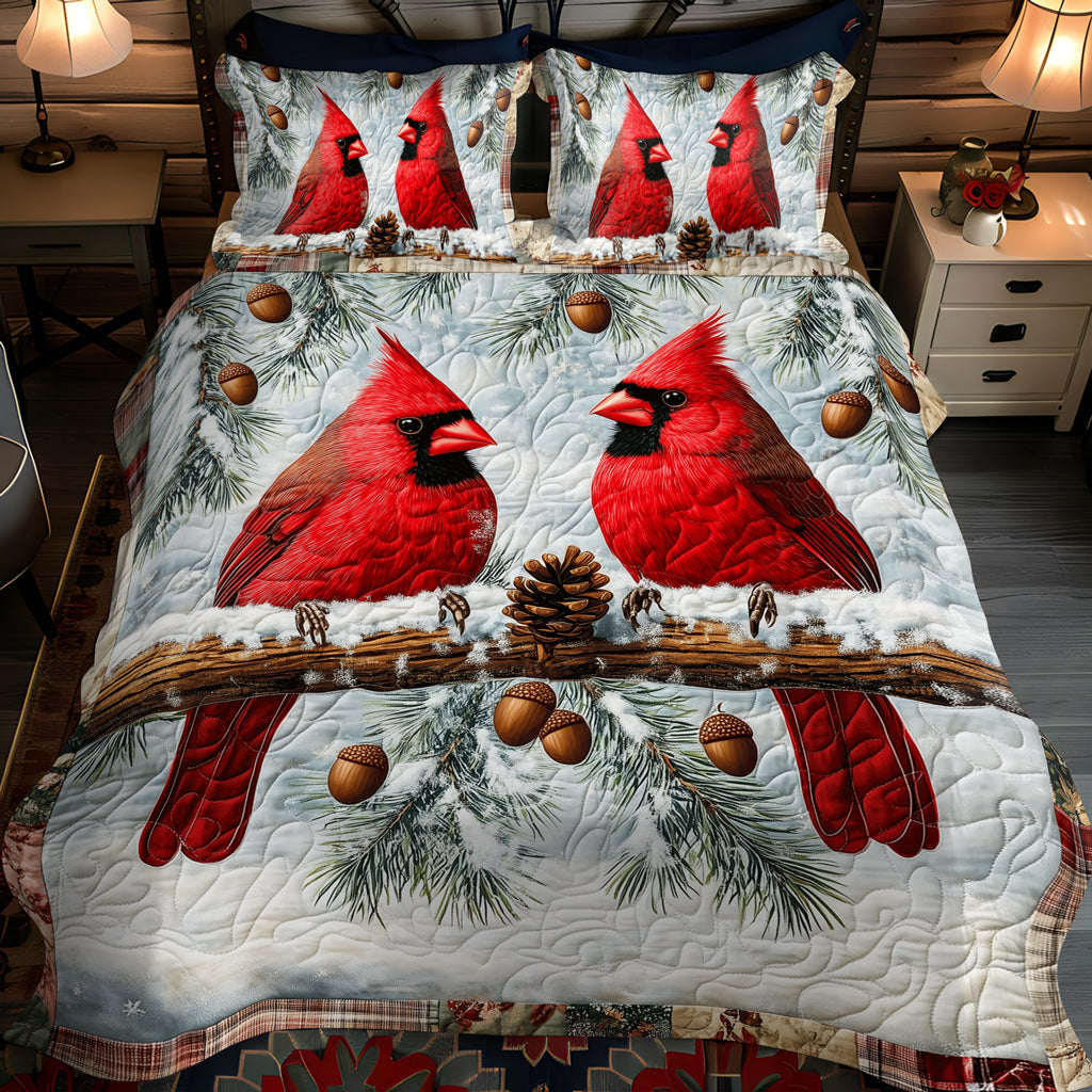 Cardinals in Snow 3-Piece Quilted Bedding Set NCU0TL1500