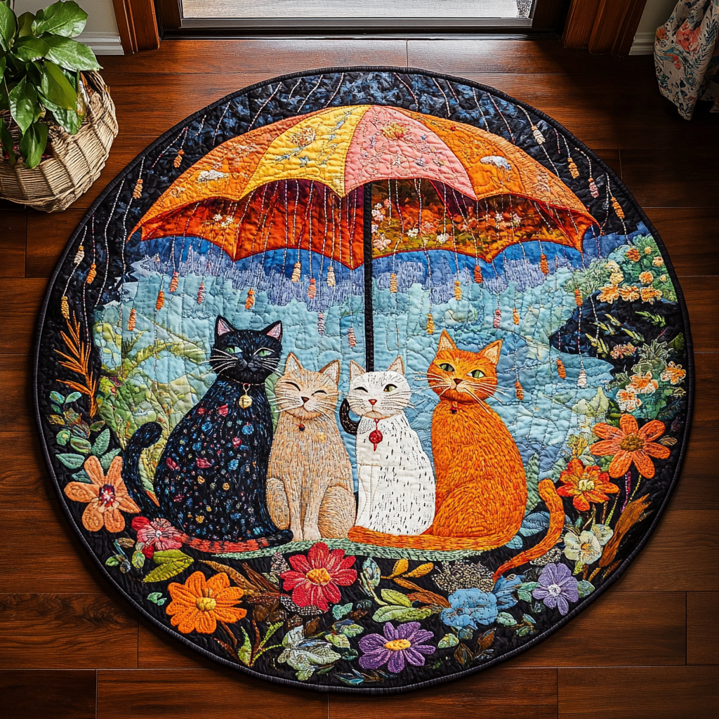 Cat Cuddle Haven Quilted Round Mat NCU0PD908