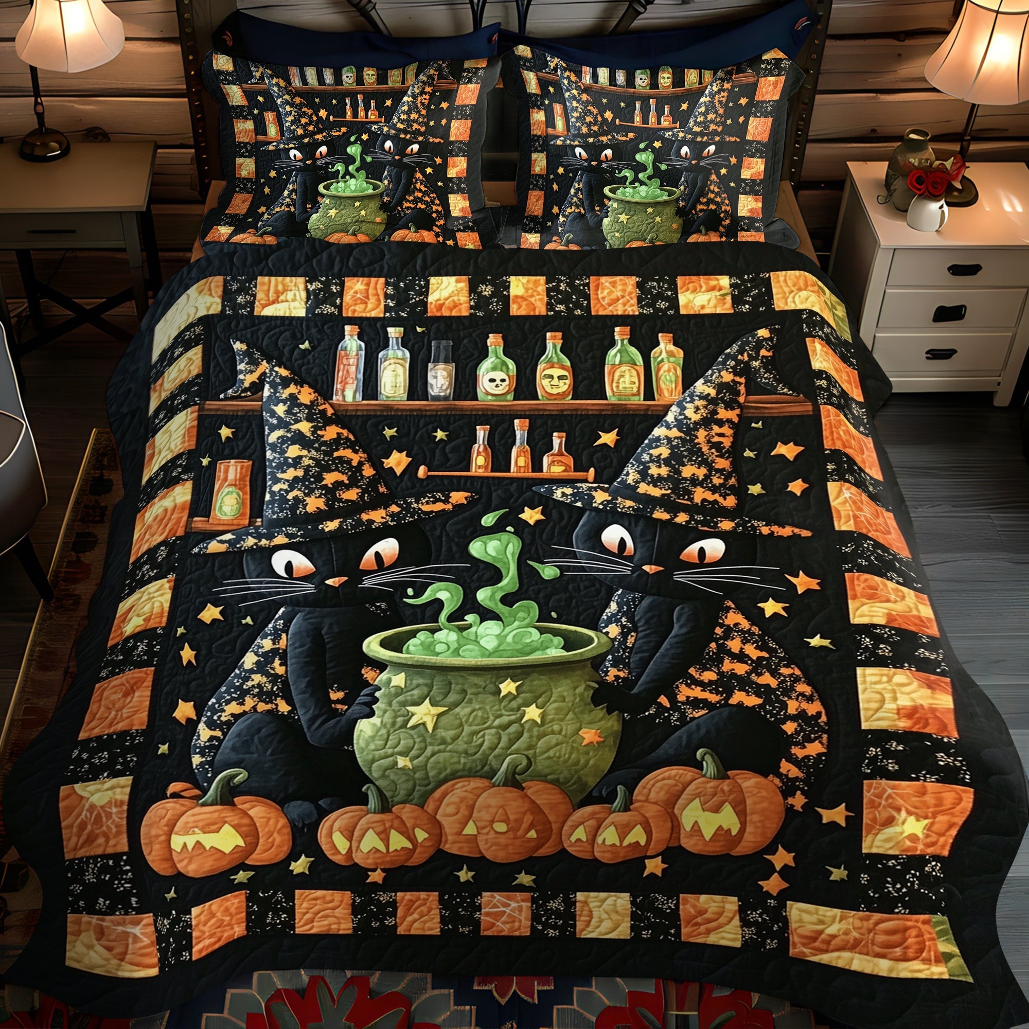 Cat Magic Potion 3-Piece Quilted Bedding Set NCU0TH1656