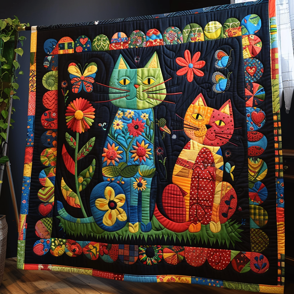 Cats and Flowers Quilted Blanket NCU0PD251