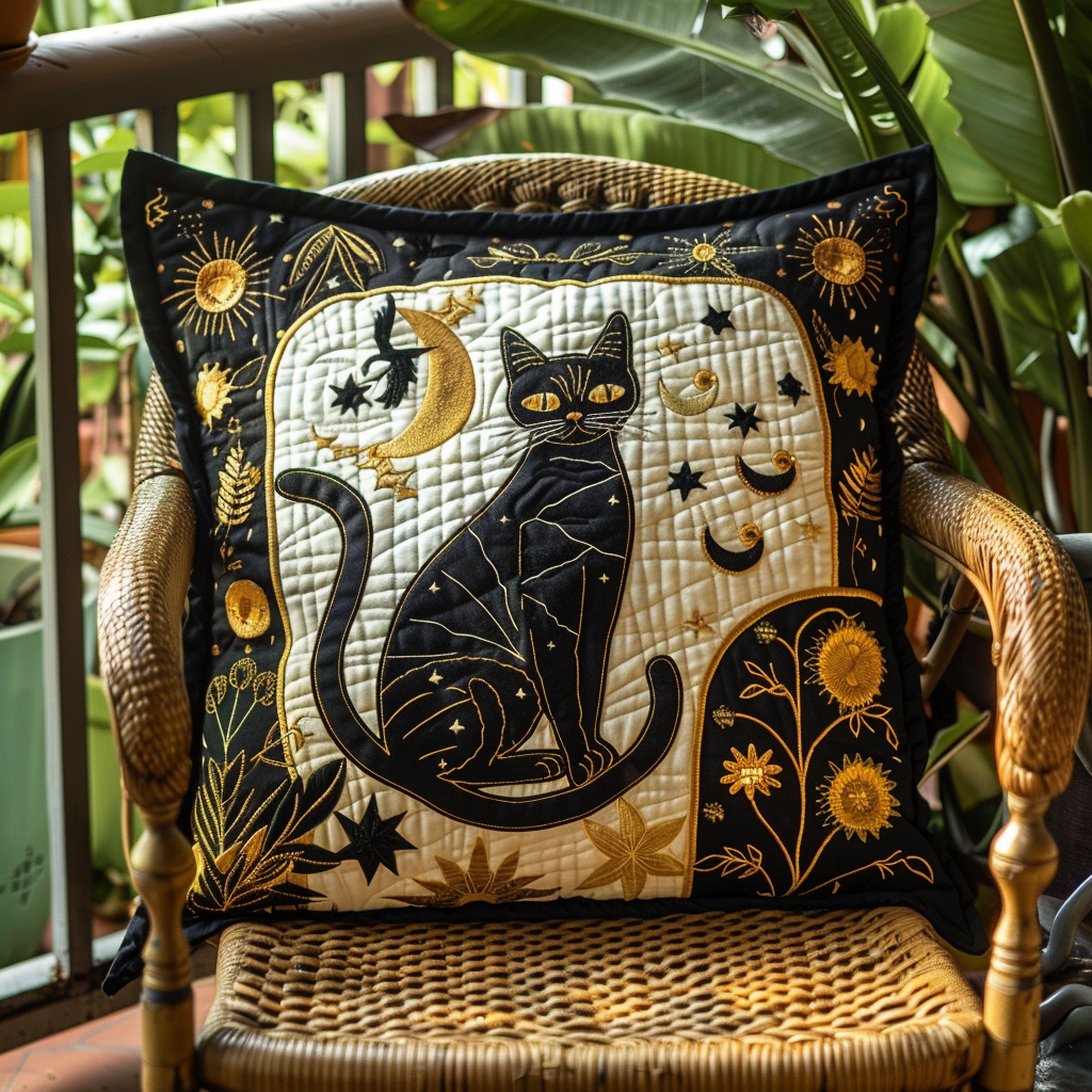 Celestial Black Cat Quilted Pillow Case NCU0TH429