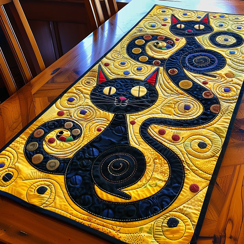 Celestial Sentinel Cat Quilted Table Runner NCU0TH424