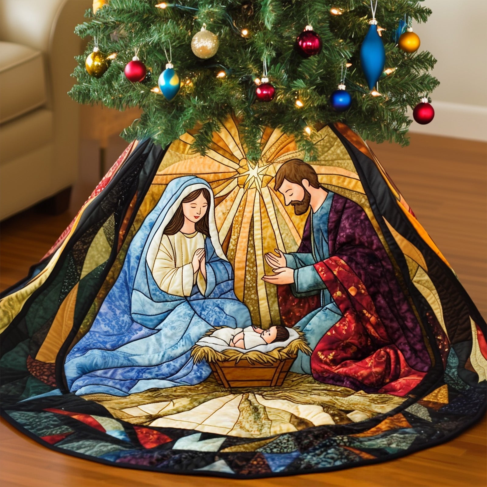 Celestial Glow Quilted Christmas Tree Skirt NCU0PT1258